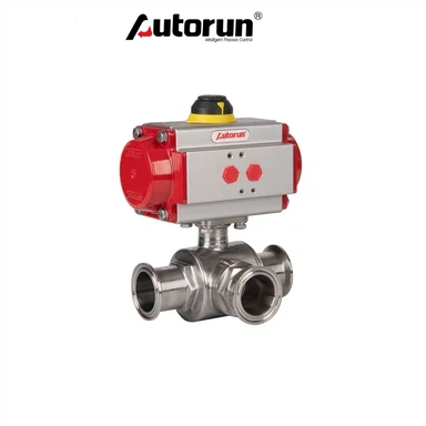 Válvula de bola neumática sanitaria de tres vías